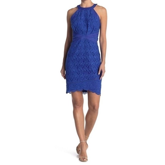 NWT Adelyn Rae Deven Lace Sleeveless Midi Dress Cobalt Blue Size Large - Picture 1 of 12